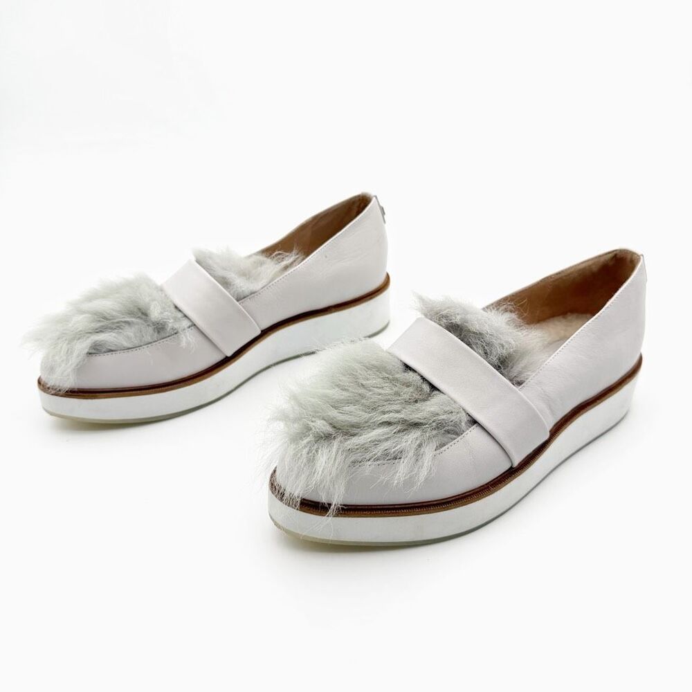 AUSTRALIA LUXE COLLECTIVE Bombay Platform Fur Loafers Size US 9 Flat Light Gray